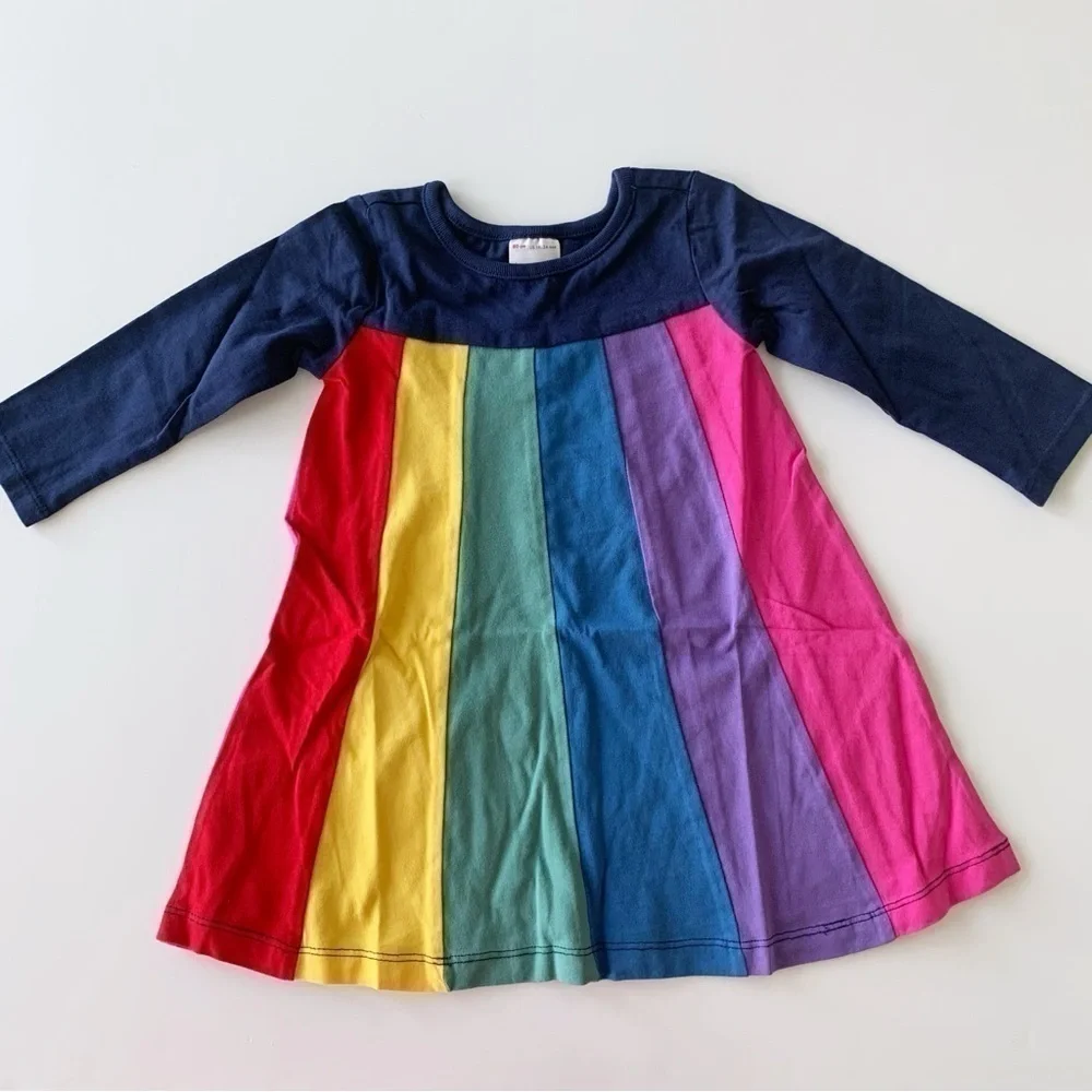 Hanna Andersson Baby Girl Long Sleeve Rainbow Panel Dress 12-18 M 2T 6-12 m
